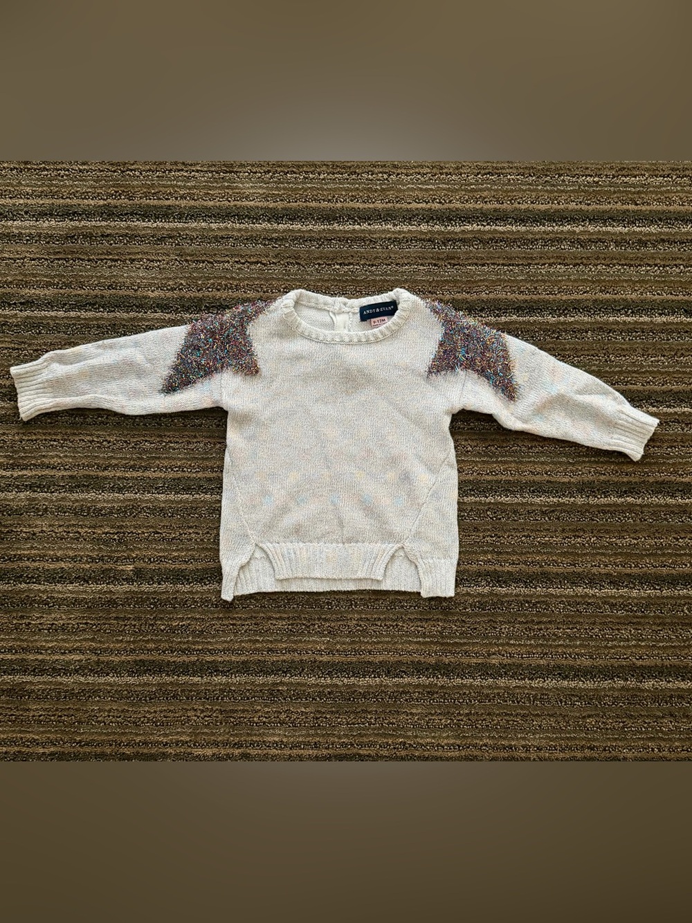 Andy & Evan Baby Girl Crewneck Sweater with Sparkle Shoulder Panels